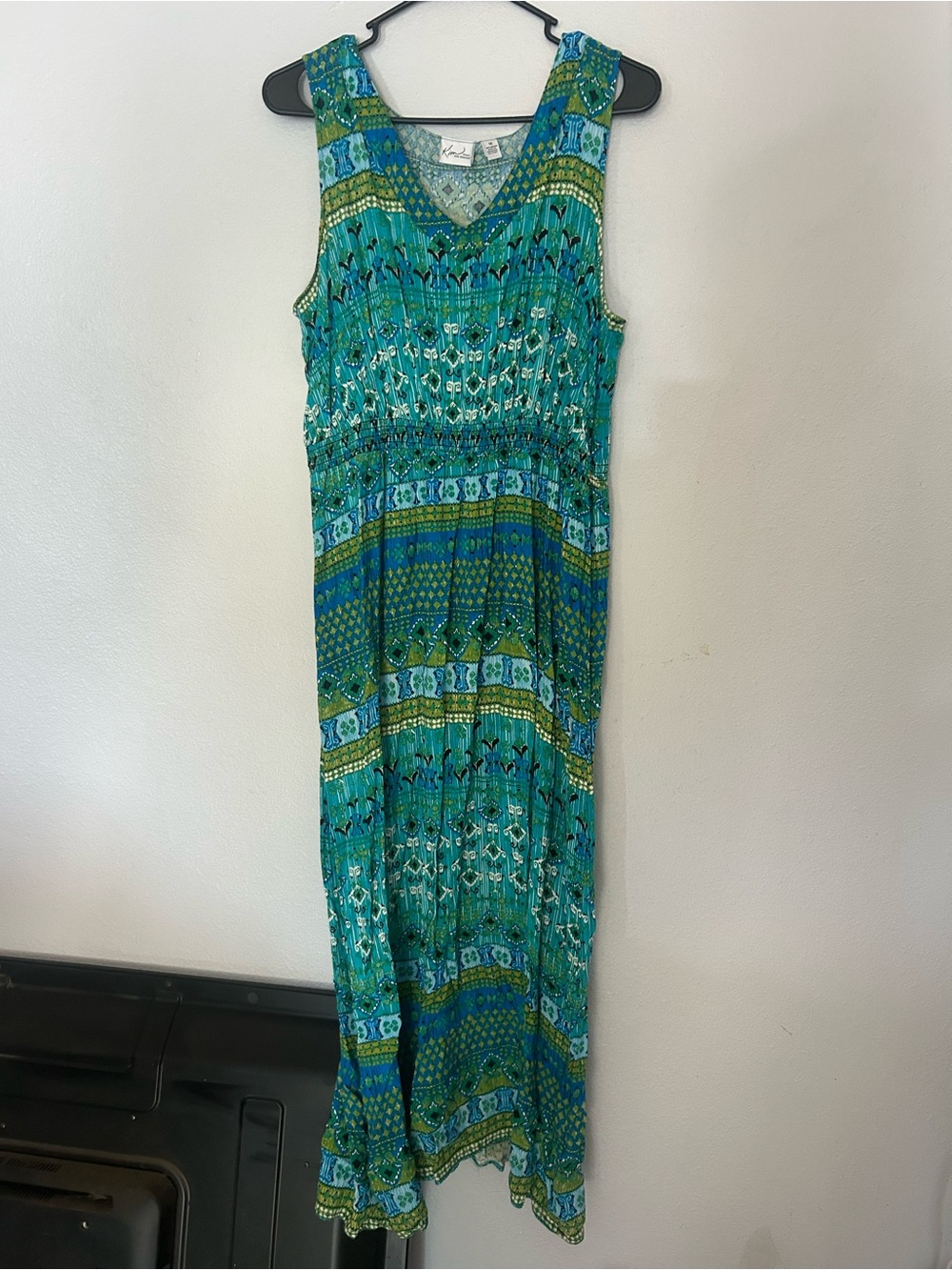 Kim Rogers Teal and Green Patterned Maxi Dress